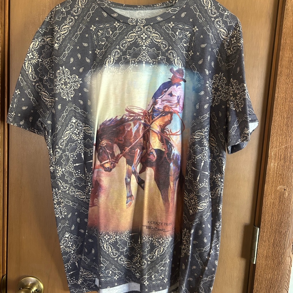 Crazy Train Cowboy Graphic Tee - Black and Multicolor